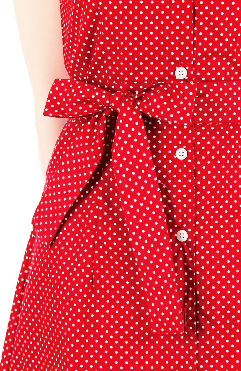 Snowflake Spots A-Line Button Down Dress with Belt - Red