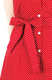 Snowflake Spots A-Line Button Down Dress with Belt - Red