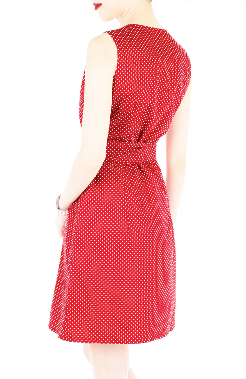 Snowflake Spots A-Line Button Down Dress with Belt - Red
