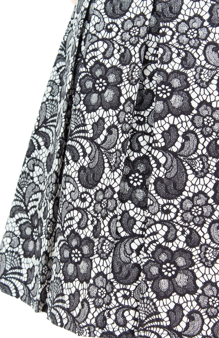 Sophisticated Specialty Lace Flare Dress with Short Sleeves - Black