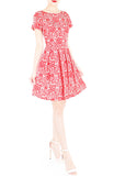 Sophisticated Specialty Lace Flare Dress with Short Sleeves - Lipstick Red