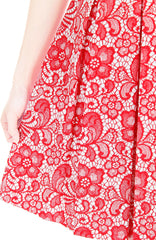 Sophisticated Specialty Lace Flare Dress with Short Sleeves - Lipstick Red