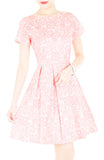 Sophisticated Specialty Lace Flare Dress with Short Sleeves - Soft Pink