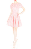 Sophisticated Specialty Lace Flare Dress with Short Sleeves - Soft Pink
