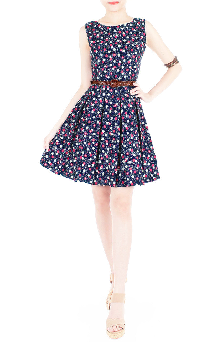 Spring Daisies & Confetti Flare Dress - Pink