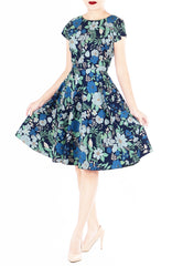 Spring Camellias Flare Tea Dress - Bluebell