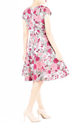 Spring Camellias Flare Tea Dress - Cerise