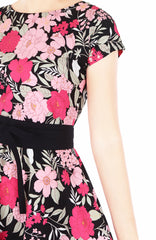 Spring Camellias Flare Tea Dress - Noir Red