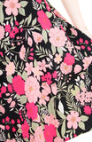 Spring Camellias Floral Flare Midi Dress - Noir Black