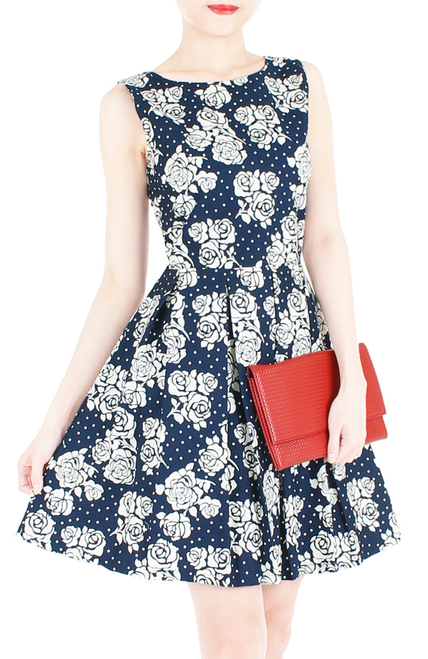 Steal The Rose Show Flare Dress - Dark Blue