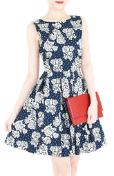 Steal The Rose Show Flare Dress - Dark Blue