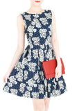 Steal The Rose Show Flare Dress - Dark Blue