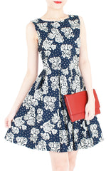 Steal The Rose Show Flare Dress - Dark Blue