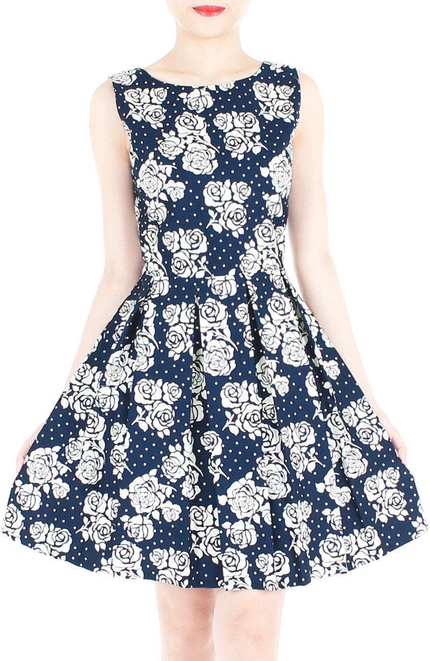 Steal The Rose Show Flare Dress - Dark Blue