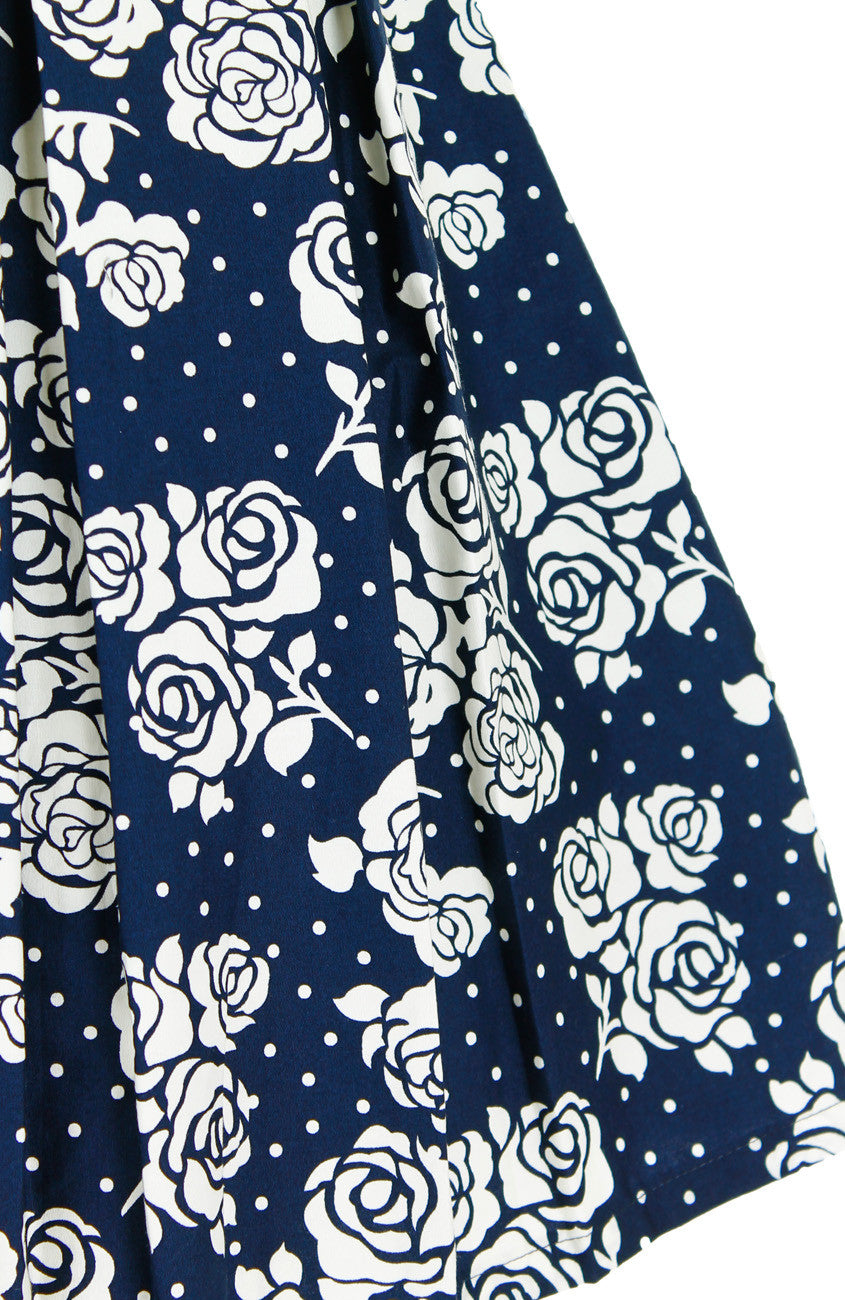 Steal The Rose Show Flare Dress - Dark Blue