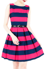Stripe it Lucky Flare Dress - Fuchsia