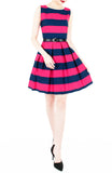 Stripe it Lucky Flare Dress - Fuchsia