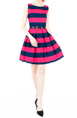 Stripe it Lucky Flare Dress - Fuchsia