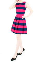 Stripe it Lucky Flare Dress - Fuchsia