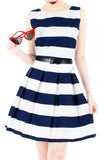 Stripe it Lucky Flare Dress - Navy