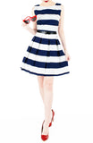 Stripe it Lucky Flare Dress - Navy