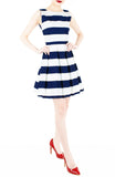 Stripe it Lucky Flare Dress - Navy
