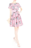 Stripes & Florals Done Right Flare Dress with Short Sleeves - Rose Pink