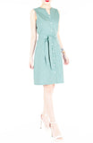 Style Spotted A-Line Button Down Dress in Knee Length – Moss Green