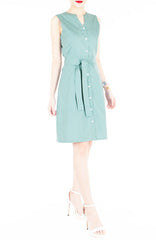 Style Spotted A-Line Button Down Dress in Knee Length – Moss Green