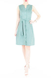 Style Spotted A-Line Button Down Dress in Knee Length – Moss Green