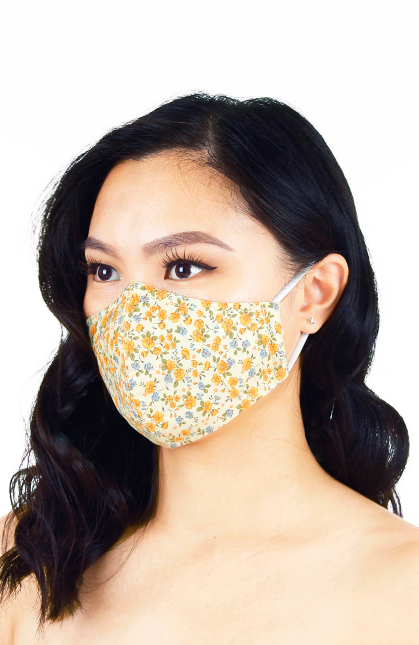 Sunset Orange Florets Pure Cotton Face Mask