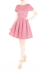 Sweetest Vine Blooms Flare Dress with Short Sleeves - Vintage Red