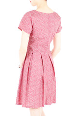 Sweetest Vine Blooms Flare Dress with Short Sleeves - Vintage Red