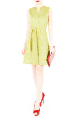 Takayama Japanese Print A-Line Button Down Dress - Yellow