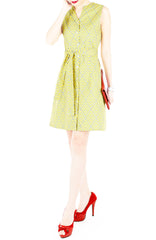 Takayama Japanese Print A-Line Button Down Dress - Yellow