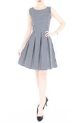 The Timeless Houndstooth Flare Dress - Dark Blue