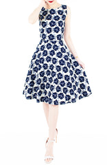 Timeless Magnetism Flare Midi Dress - Navy Floral