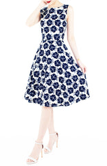 Timeless Magnetism Flare Midi Dress - Navy Floral