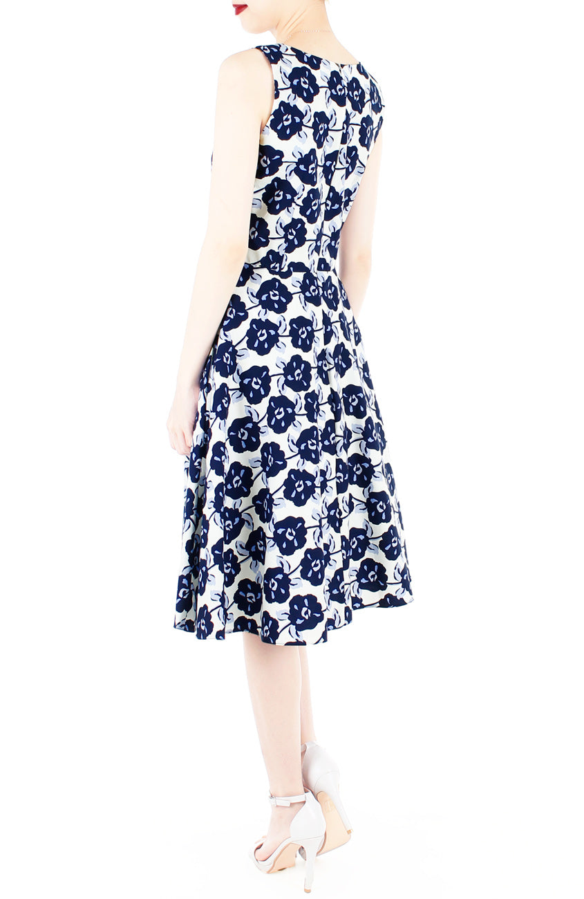 Timeless Magnetism Flare Midi Dress - Navy Floral