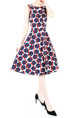 Timeless Magnetism Flare Midi Dress - Navy & Red Floral