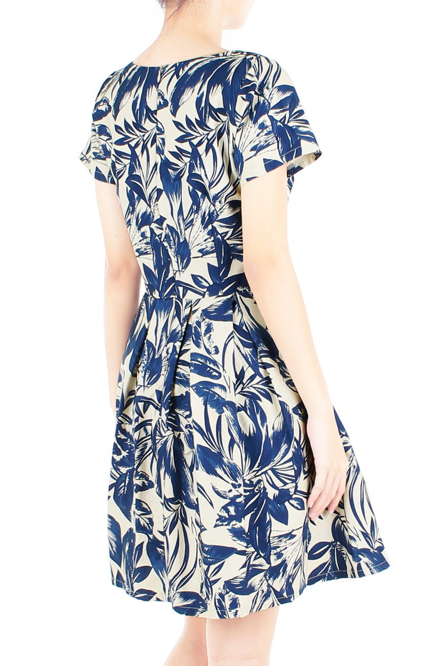 Tranquil Tropical Warrior Flare Dress with Short Sleeves