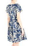 Tranquil Tropical Warrior Flare Dress with Short Sleeves