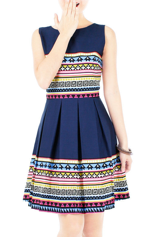 Travelling Vibes Flare Dress - Dark Blue
