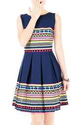 Travelling Vibes Flare Dress - Dark Blue