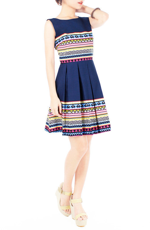 Travelling Vibes Flare Dress - Dark Blue
