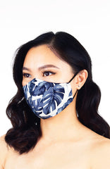 Tropical Palm Pure Cotton Face Mask - Night Blue