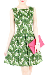 Tropical Fresh Palm Print Flare Dress