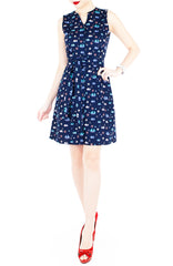 Unstoppably Nautical A-Line Button Down Dress with Belt - Blue Sails