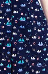Unstoppably Nautical A-Line Button Down Dress with Belt - Blue Sails