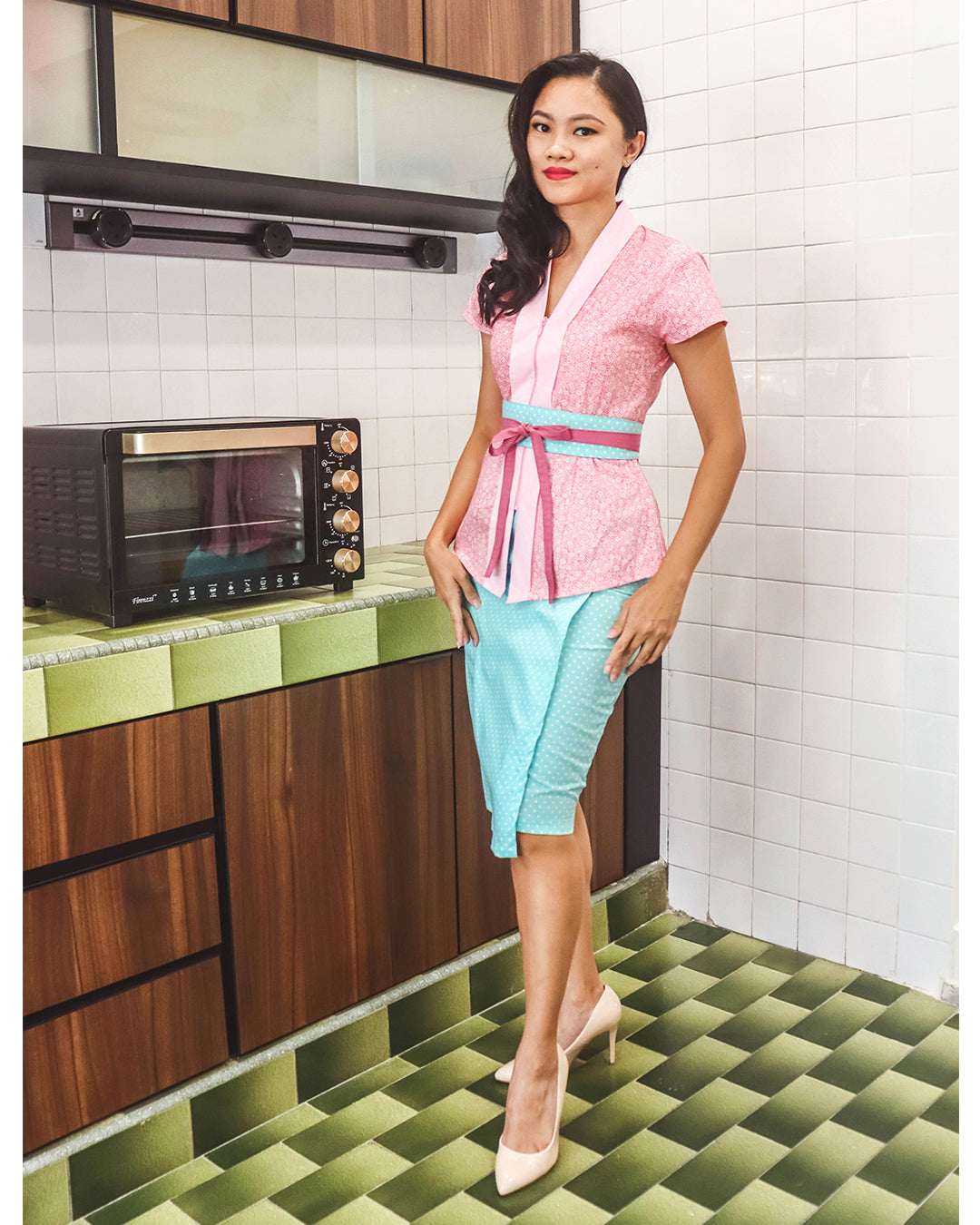 Peranakan Sakura Mei Kebaya with Obi Belt